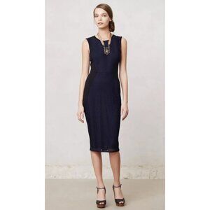 NWOT Anthropologie Navy & Black Sleeveless Midi Stretch Sheath Dress, Petite XS